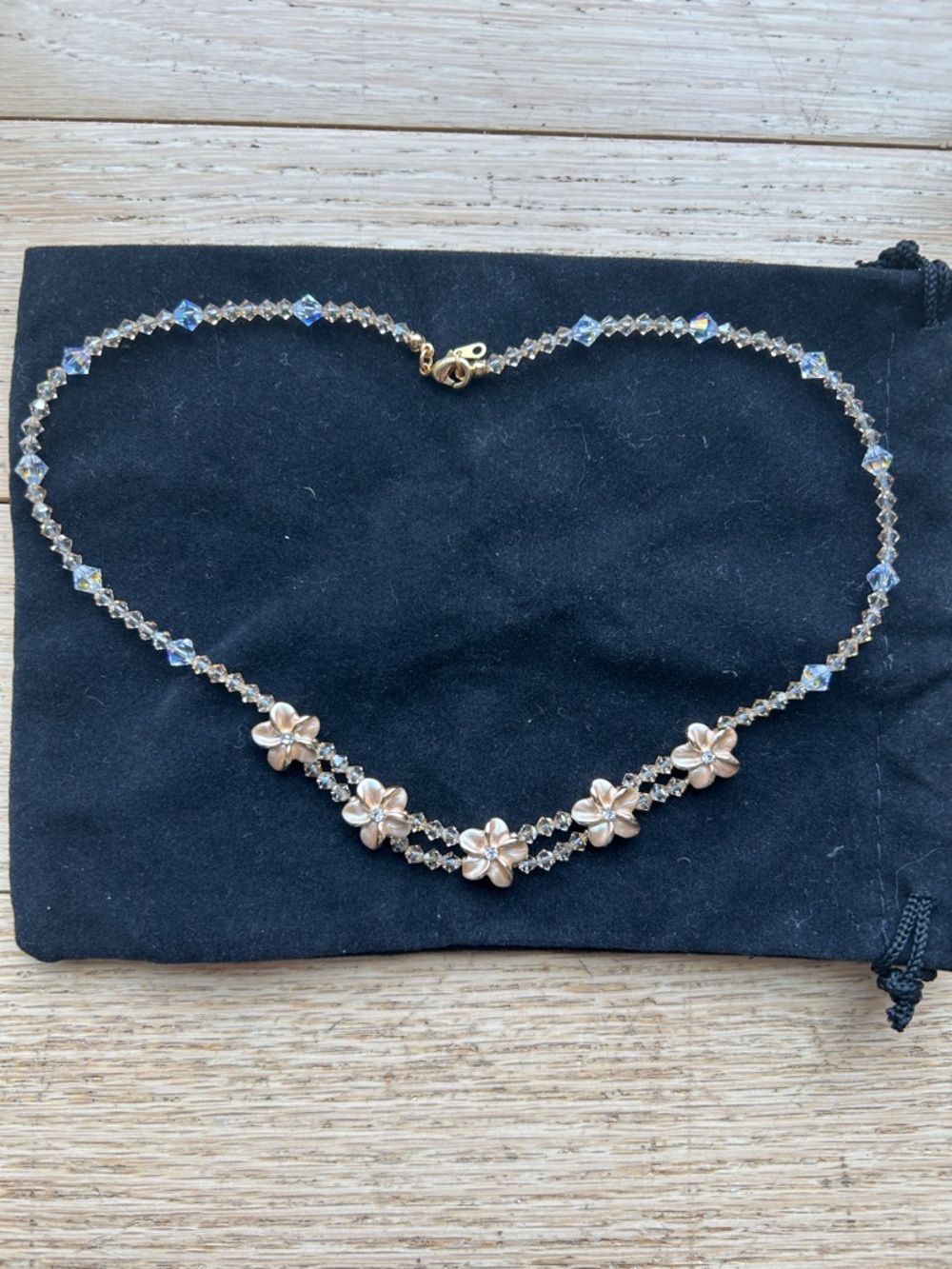 Delicate Crystal Flower Necklace in Gold-Tone